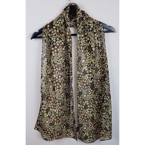 Vintage Brown Earthtone Flower Pattern Cejon Scarf 60" long EUC